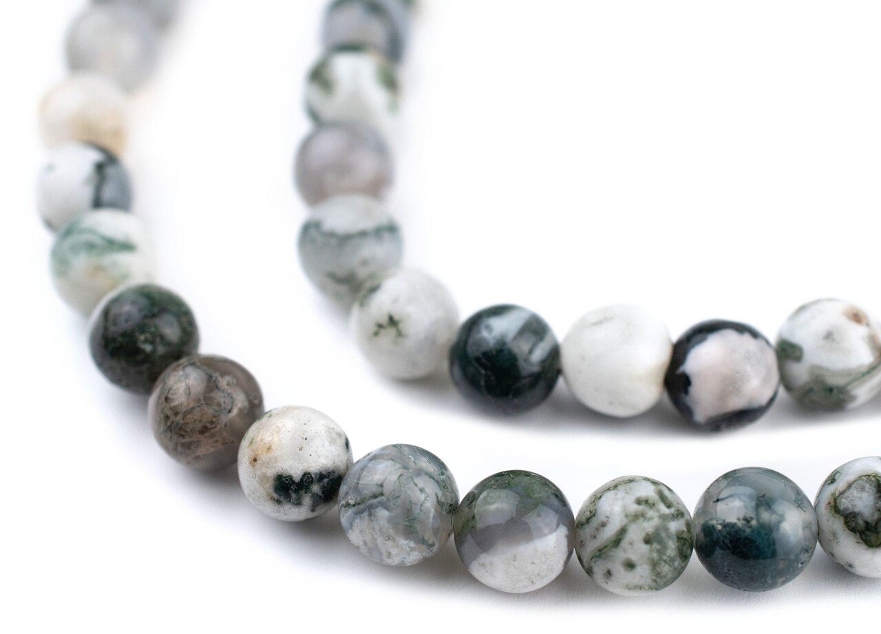 The Bead Chest Round Tree Agate Beads (8mm): Organic Gemstone Round Spherical Energy Stone Healing Power Crystal for Jewelry Bracelet Mala Necklace Making